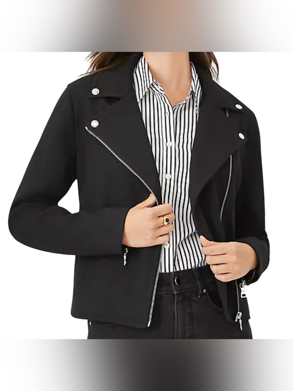 NEW ANN TAYLOR BLACK TWILL MOTO JACKET COAT SIZE 4